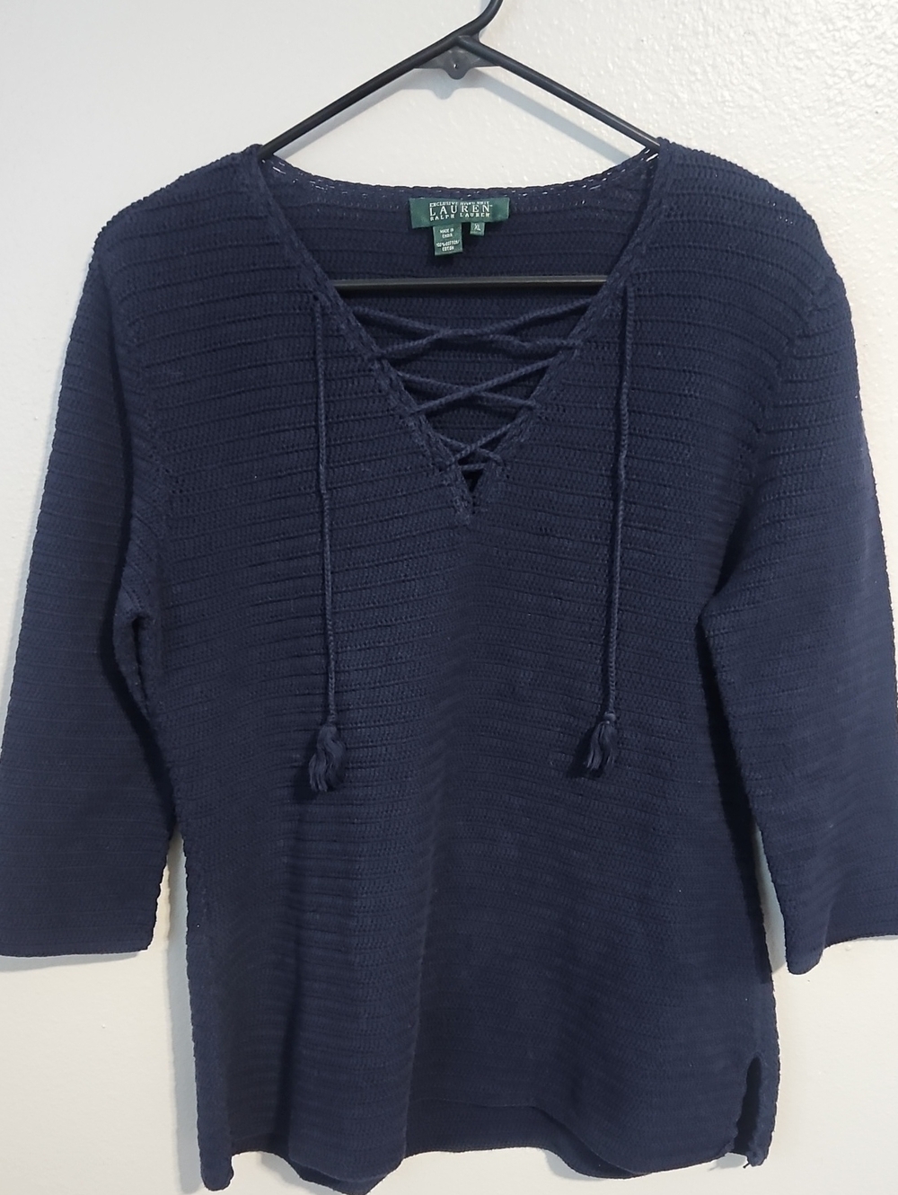 Lauren Ralph Lauren Exclusive Navy Lace-Up HandKnit Sweater